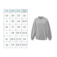 Gray sweatshirt with size chart on a white background