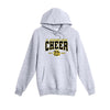 heather grey hoodie with st. antoninus school cheer print in black and white