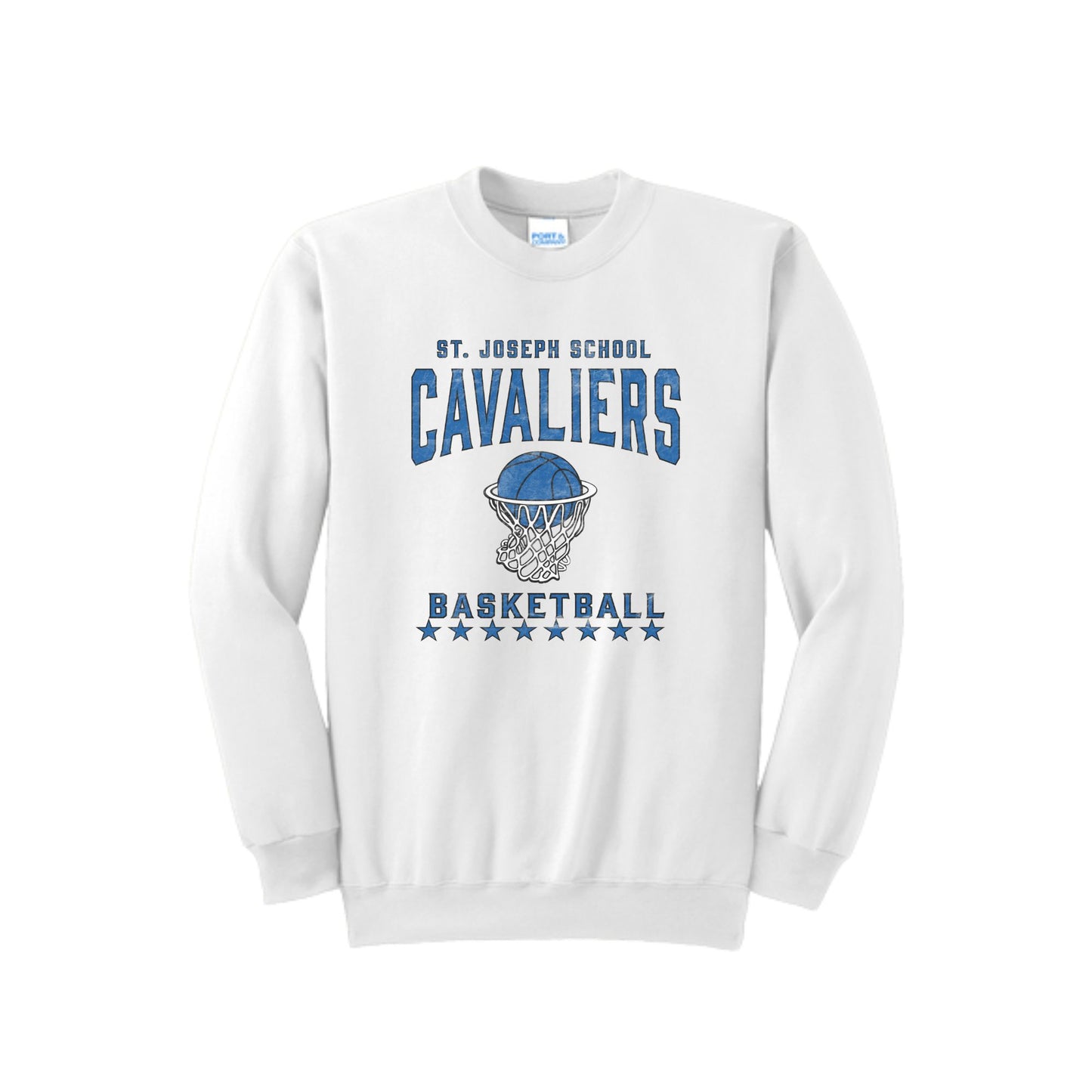 Distressed SJS Cavaliers Basketball Crewneck Sweatshirt | Adult and Youth | SJS DTG 1
