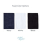 towel color options: navy, white, black