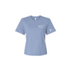 Light blue t-shirt with 'Expedient Travel' text on a white background