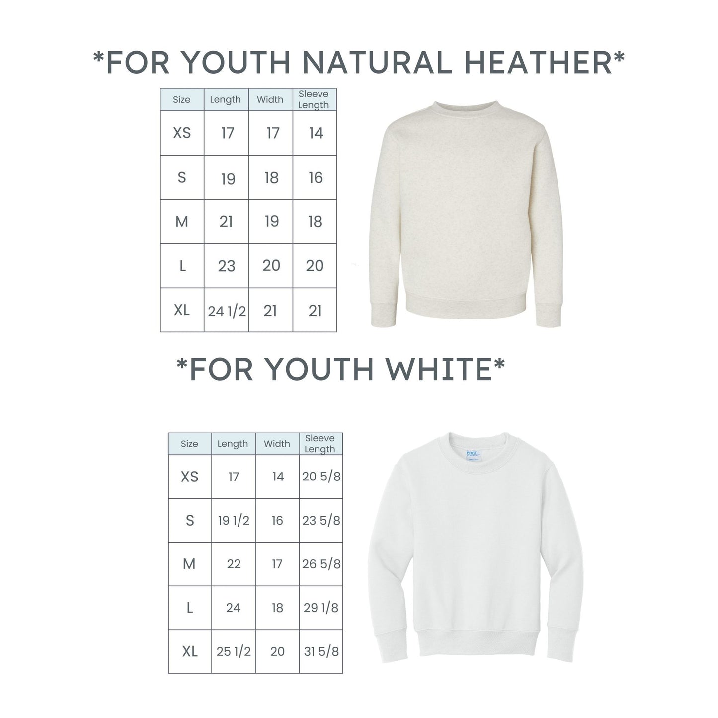 youth crew size chart