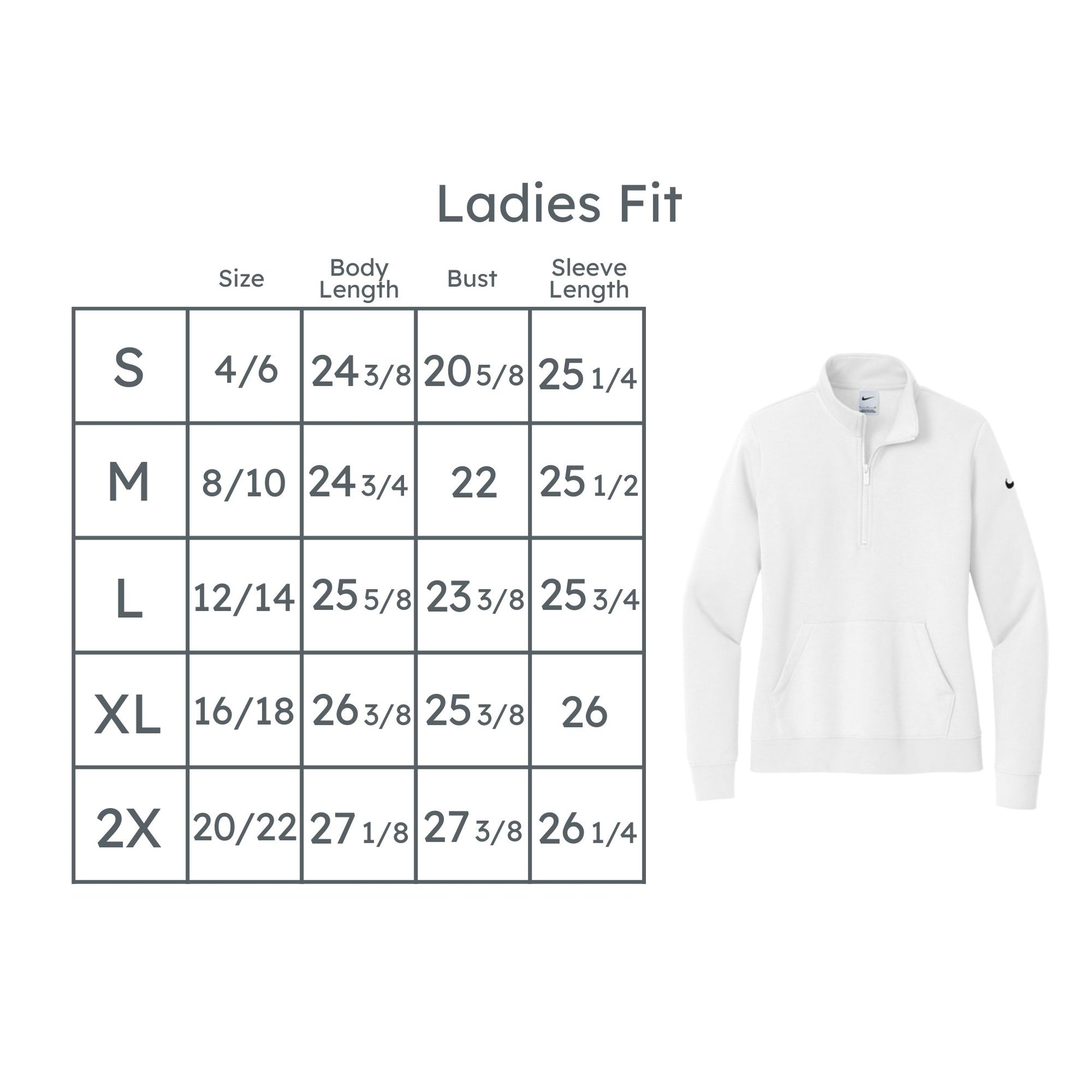 ladies nike club fleece sleeve swoosh size chart