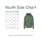 Green hoodie with youth size chart on a white background