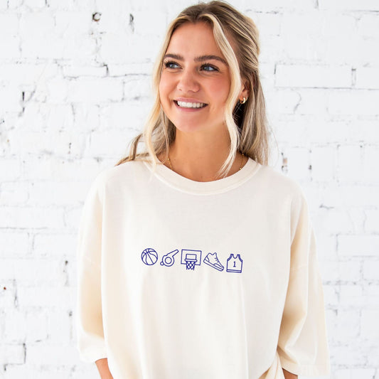 Embroidered Basketball Icons Comfort Colors T-Shirt