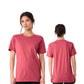 front and back image of a woman wearing a bella and canvas t-shirt