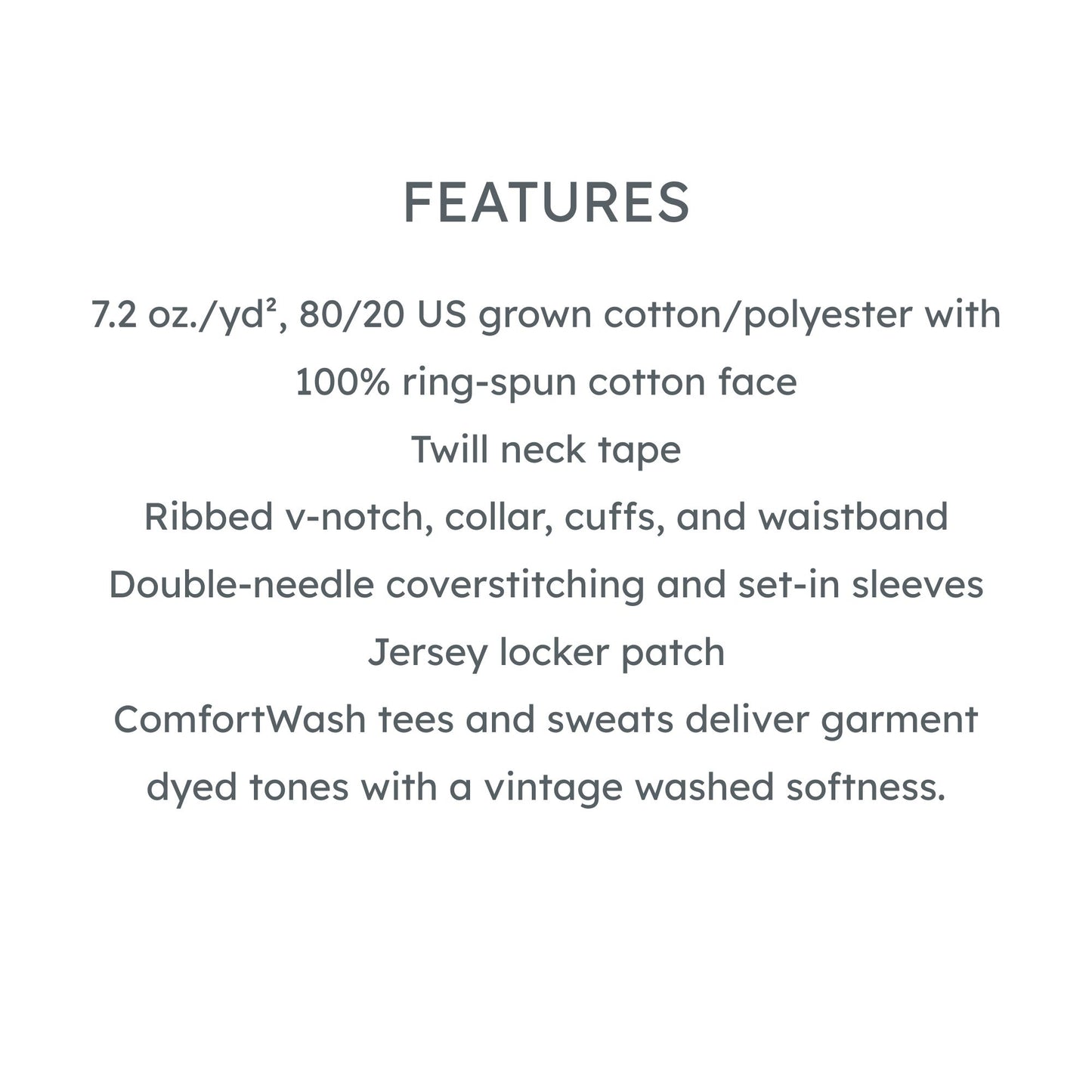 Text detailing fabric features on a white background
