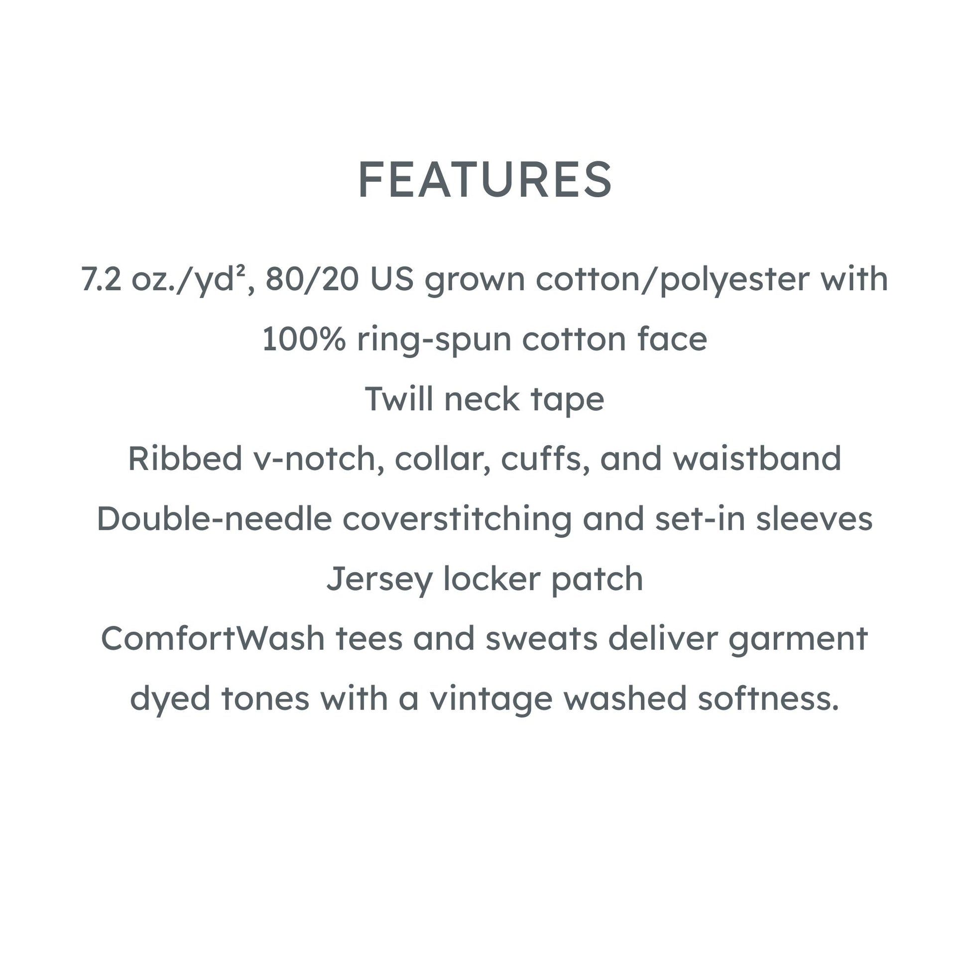 Text detailing fabric features on a white background