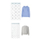 Light blue hoodie with size chart on a white background