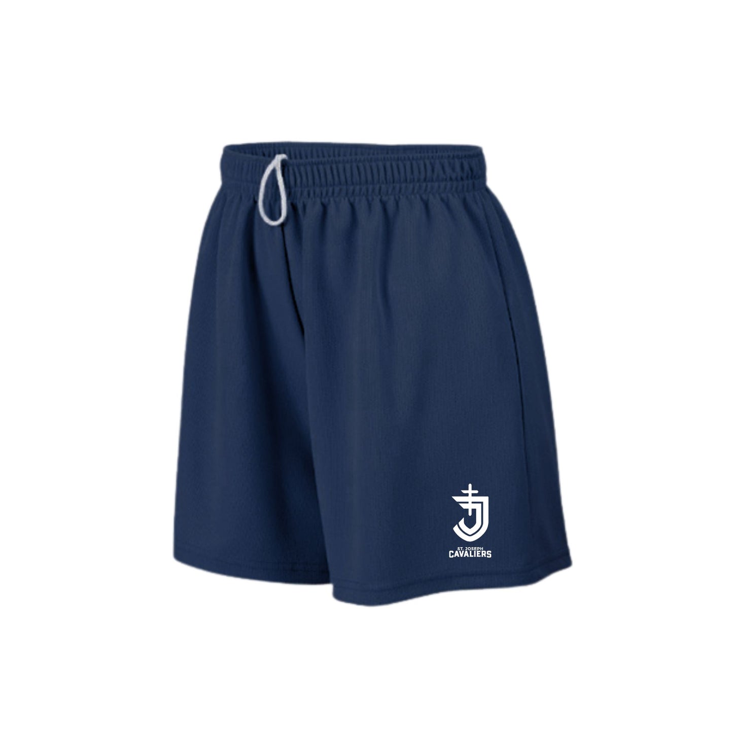 Navy shorts with a logo on a white background