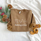 toddler coyote brown crewneck sweatshirt with embroidered baking icons and baking crew text in white thread