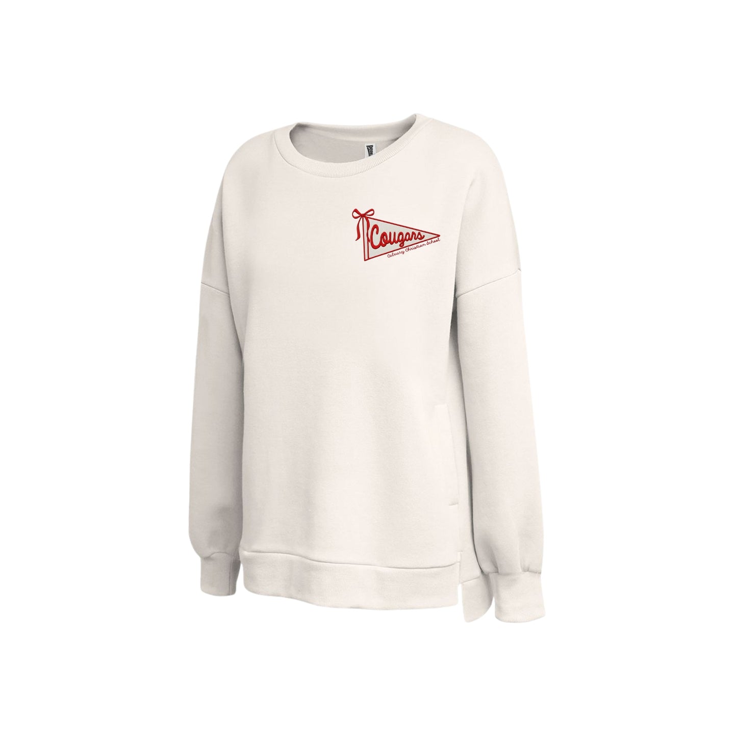 Embroidered Cougars Pennant Flag Ladies Crewneck | CCSED29
