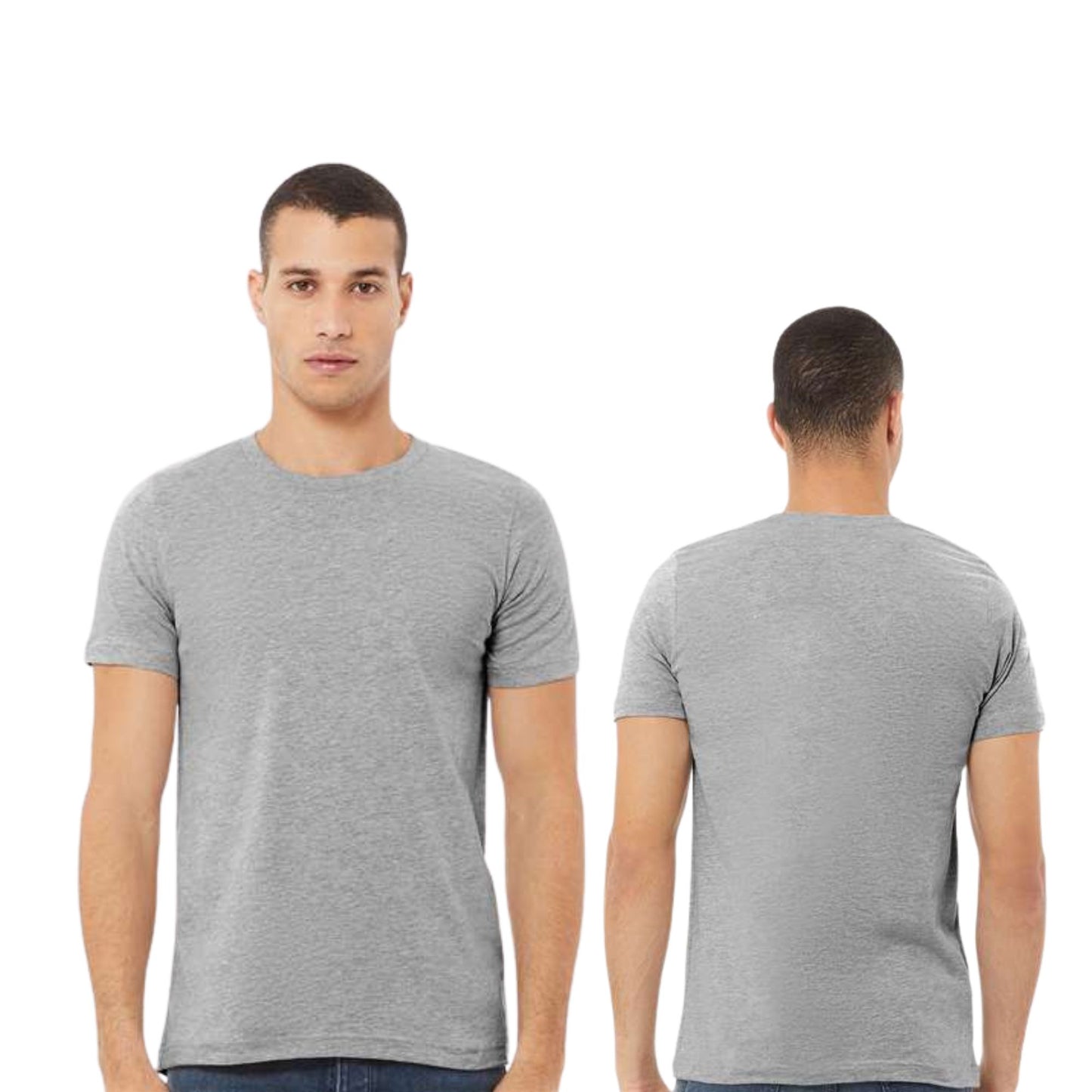 front and back image of a man wearing a bella and canvas t-shirt