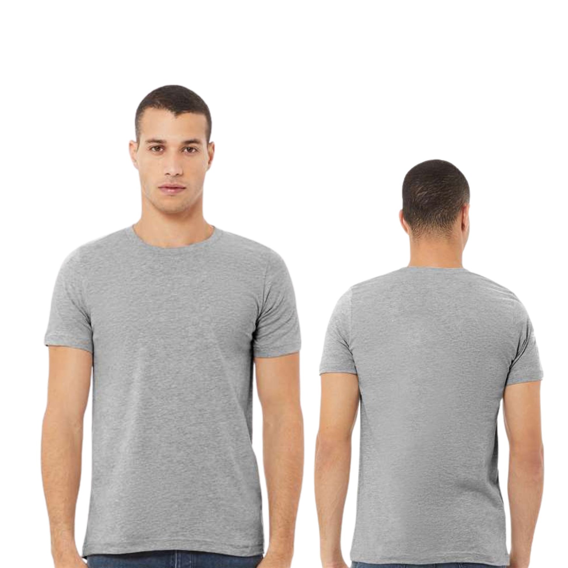front and back image of a man wearing a bella and canvas t-shirt