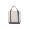 Beige tote cooler bag with grey trim on a white background