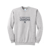 Ash crewneck sweatshirt with a charcoal st. joseph school grandma printed design