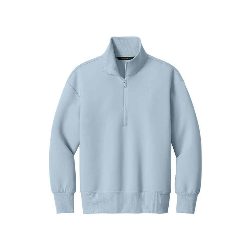 celestial blue half-zip sweatshirt on a white background