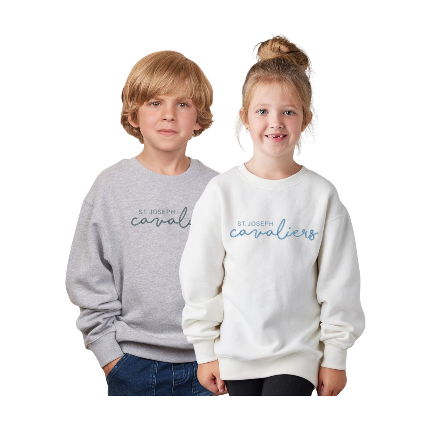 Youth St. Joseph Cavaliers Script Embroidered Fleece Enza Crew | SJSE6Y