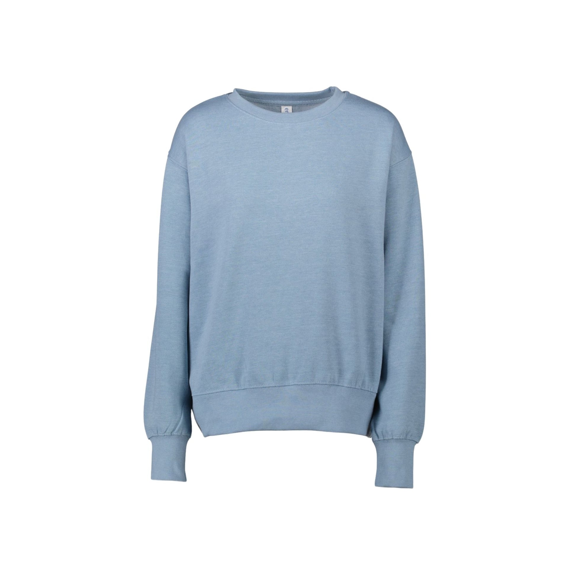 A light blue crewneck sweatshirt with long sleeves and ribbed cuffs, displayed on a clean white background.