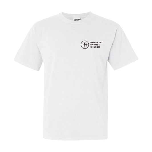 white youth comfort colors tee with immanuel baptist church embroidered logo