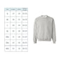 Gray sweatshirt with size chart on a white background