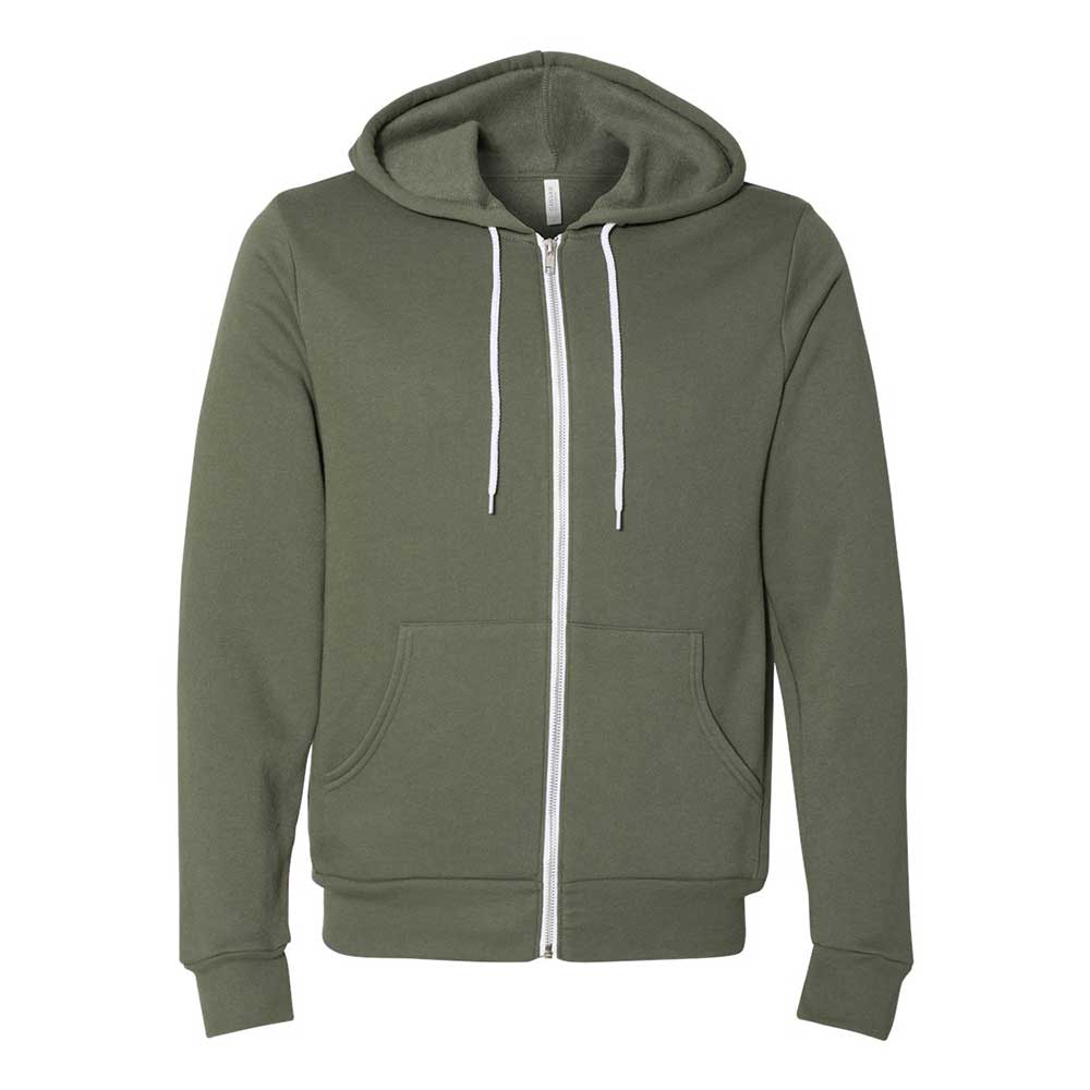 military green bella and canvas full zip hooded jacket