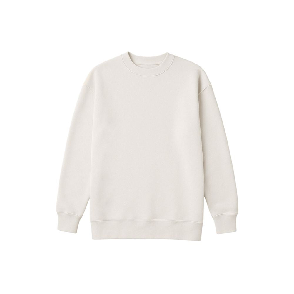 A plain crewneck sweatshirt in a warm off-white or cream color, displayed flat against a solid white background.