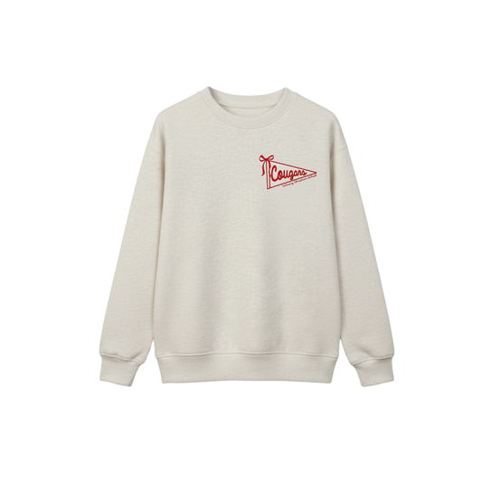 Embroidered Cougars Pennant Flag Youth Crewneck | CCSED29