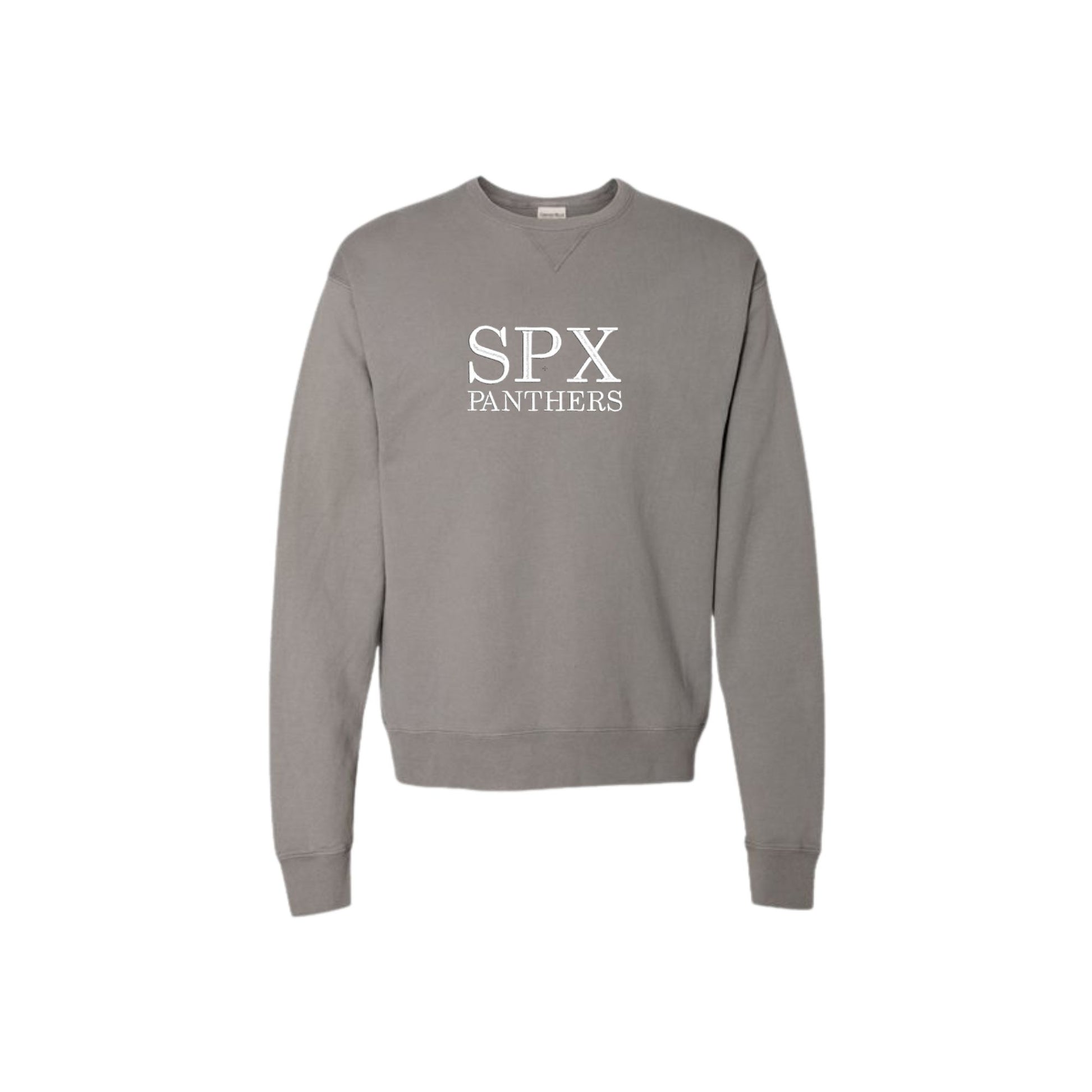 Gray sweatshirt with 'SPX Panthers' text on a white background