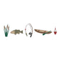 custom embroidered fishing icons including cattails, bass fish, fishing rod, canoe, and bobbin