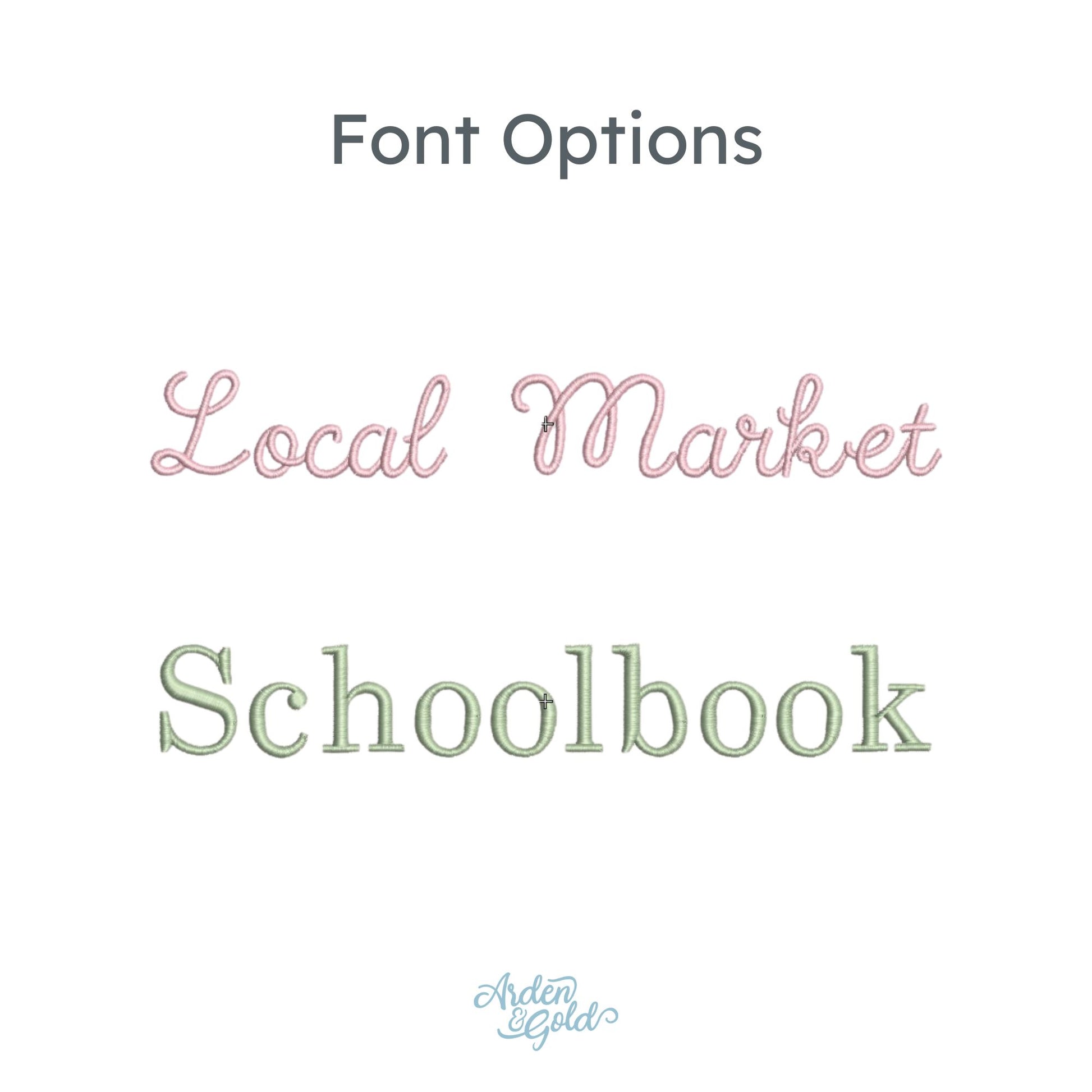Comparison of 'Local Market' and 'Schoolbook' fonts on a white 