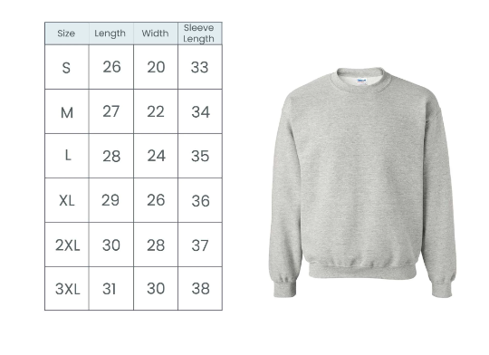 Sweatshirt sizing chart