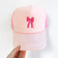 pink trucker hat with embroidered pink bow