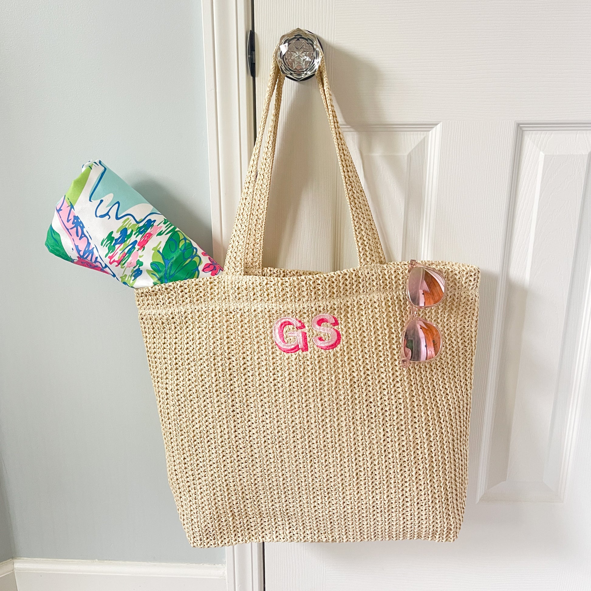 Custom Monogram Monogrammed Straw Tote Personalized Reusable