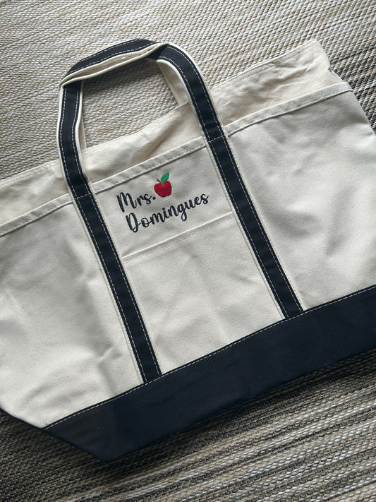 Black Personalized Large Teacher Tote | Mrs. Domingues | Blooper