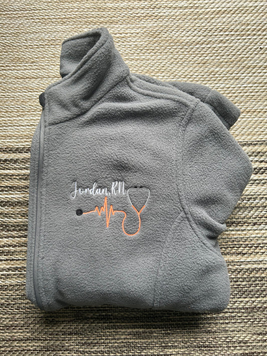 Smoke Personalized Nurse Midweight Fleece Jacket | Size Large | Jordan, RN | Blooper