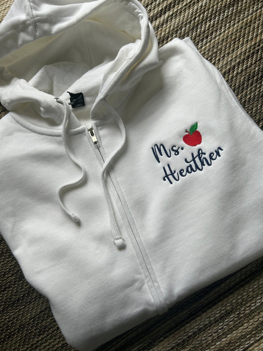 White Mini Apple Full Zip Hoodie | Size Large | Ms. Heather | Blooper