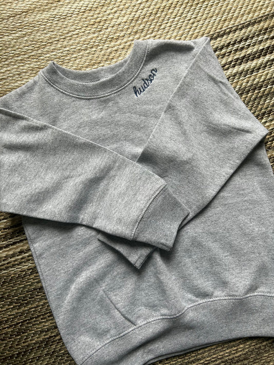 Heather Grey Toddler Neckline Embroidered Sweatshirt | Size 3T | Hudson | Blooper