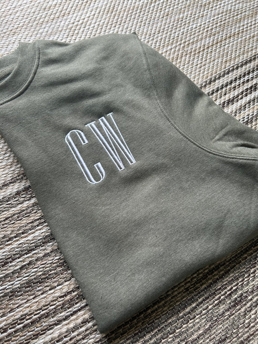 Heathered Olive Bennett Monogrammed Crewneck Sweatshirt | Small | CW | Blooper
