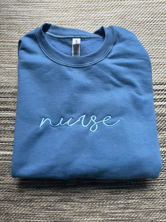 Indigo Embroidered Nurse Pullover Sweatshirt | 3XL | nurse | Blooper