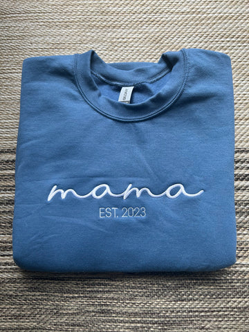 Indigo Personalized Mama EST. Sweatshirt | Large | mama EST. 2023 | Blooper