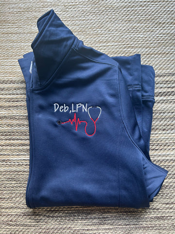 Navy Personalized Nurse Polyester Jacket | XL | Deb , LPN | Blooper