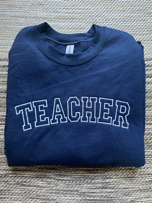 Navy Teacher Athletic Block Crewneck Sweatshirt | Large | Blooper