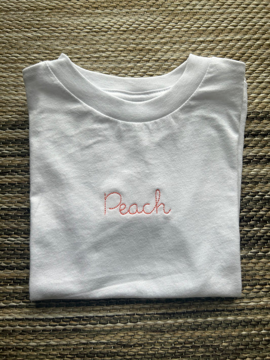 White Toddler Embroidered Tee | Size 4T | Peach | Blooper