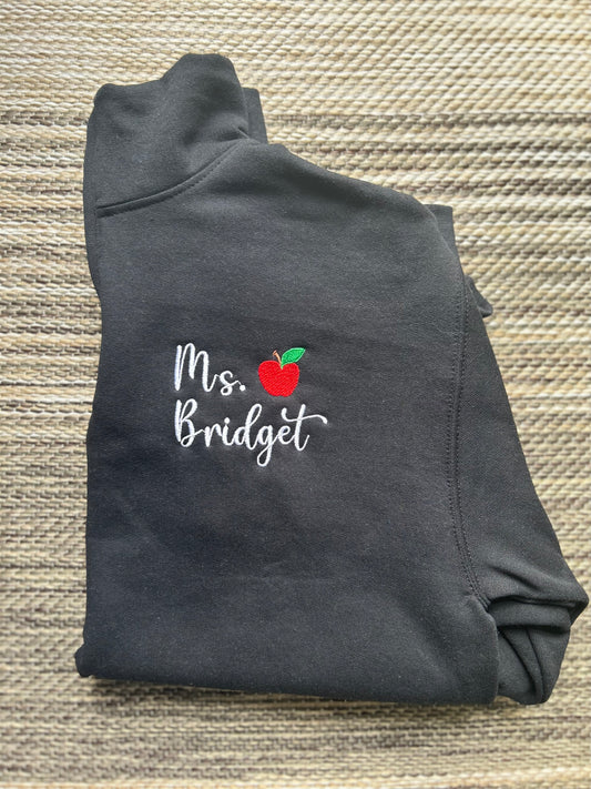 Black Personalized Teacher Quarter Zip | Small | Ms. Bridget | Blooper