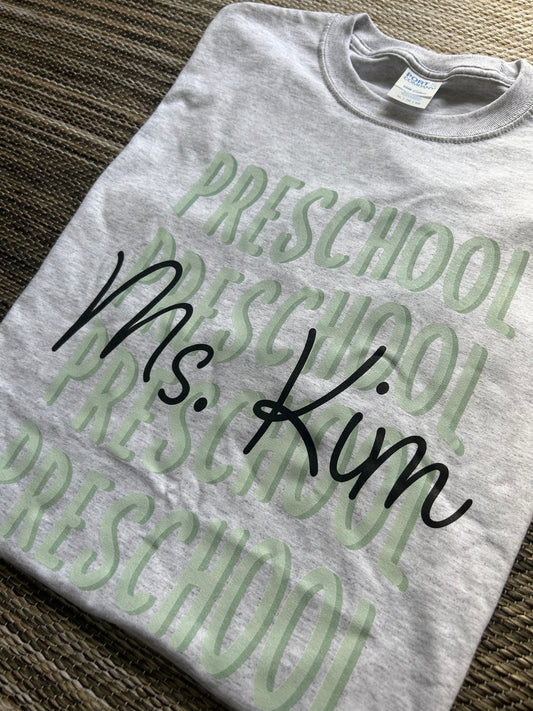 Ash Retro Grade Block Teacher T-shirt | XL | Ms. Kim - Preschool | Blooper