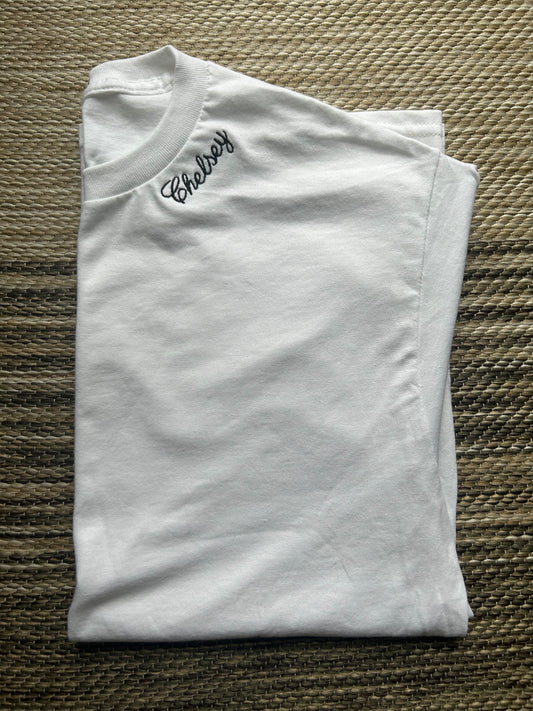 White Neckline Embroidered T-Shirt | Medium | Chelsey | Blooper