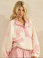 Oversized Quilted Pink and Cream Floral Pullover