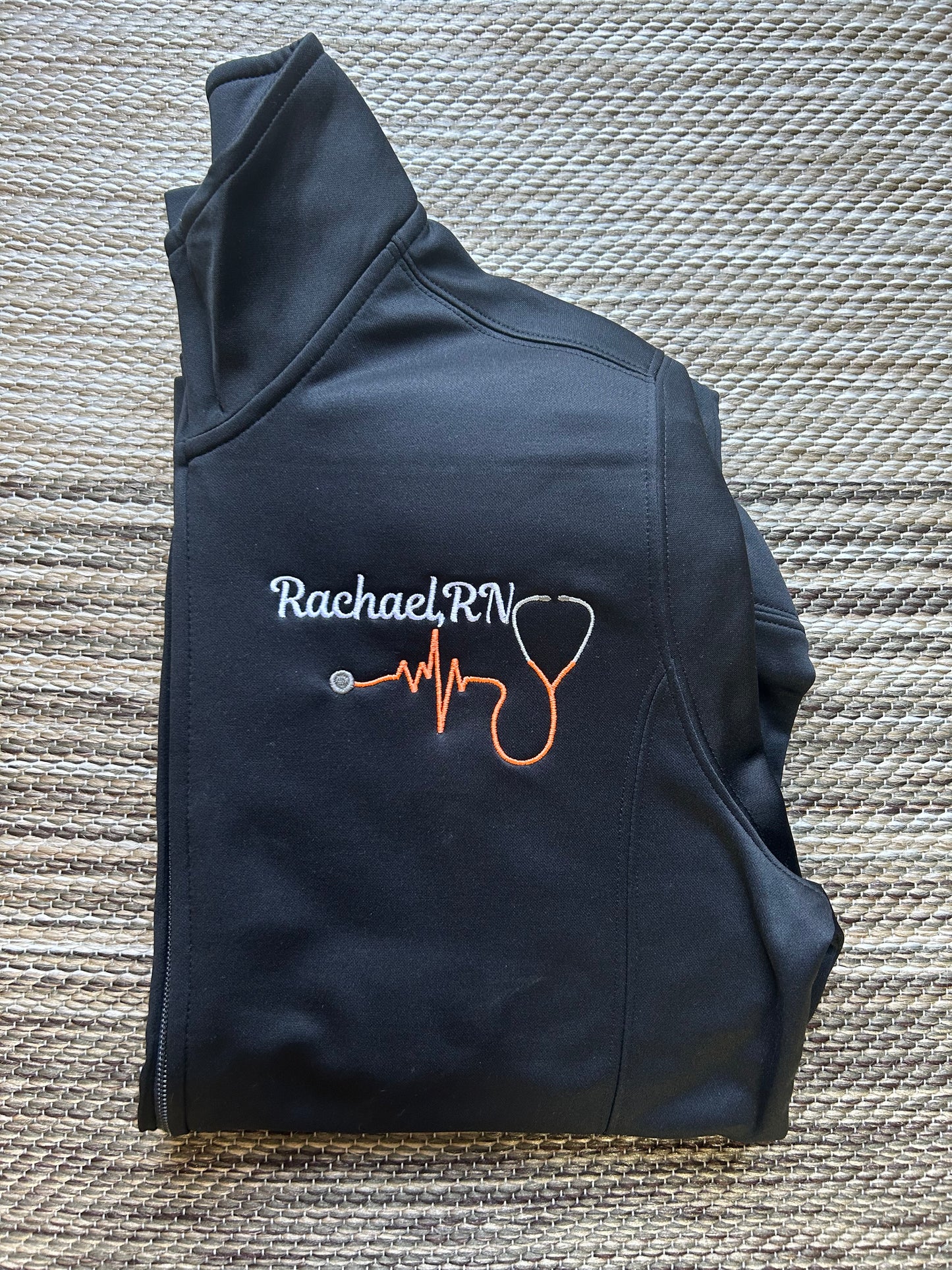 Black Personalized Nurse Polyester Jacket | Small | Rachael, RN | Blooper