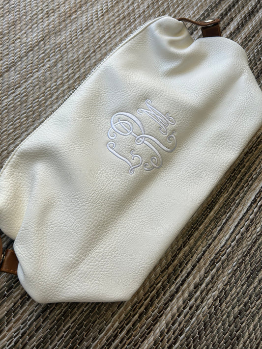 White Monogrammed Vegan Leather Pouch | LRM | Blooper